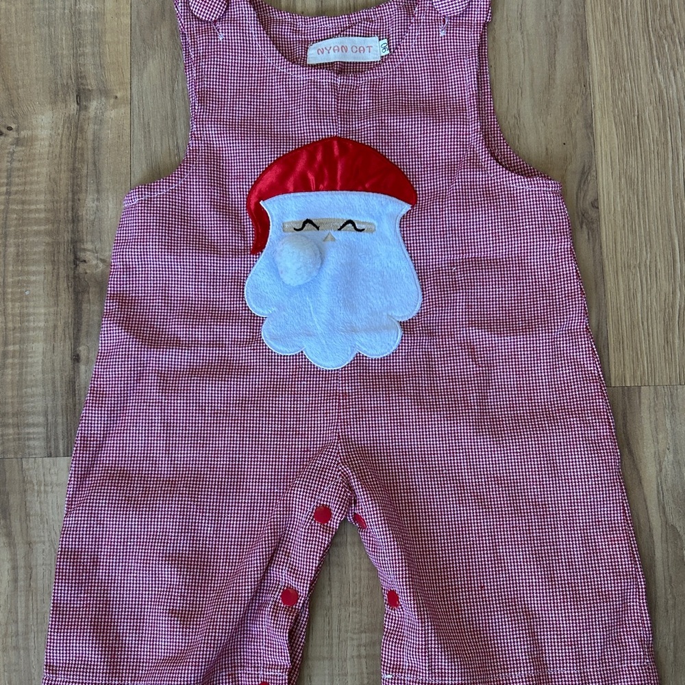 Red and White Baby Santa Overalls